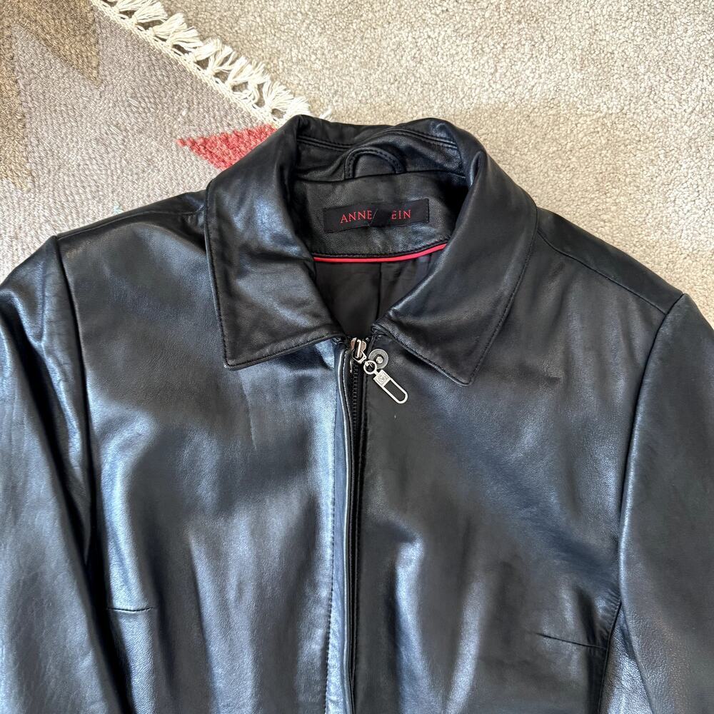 Anne Klein Lambskin Leather Black Longline Jacket Women's Size Medium - Picture 3 of 6